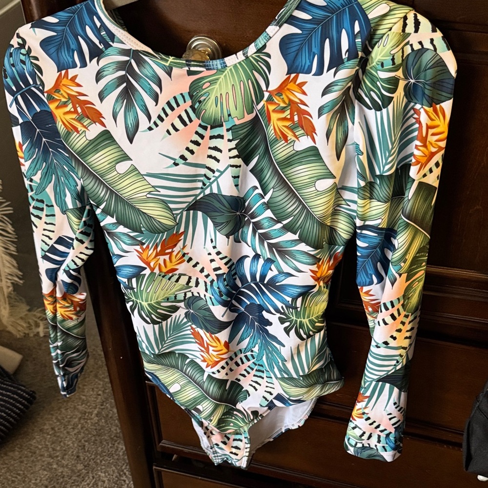 Tropical Print Long Sleeve Bodysuit